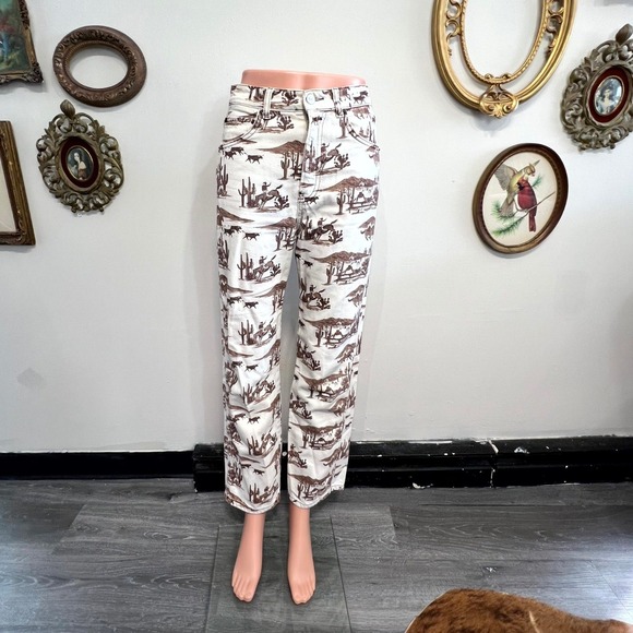 Reformation Denim - Reformation Jeans "Desert Sand" Cowboy Print High-Rise Straight Jeans 25